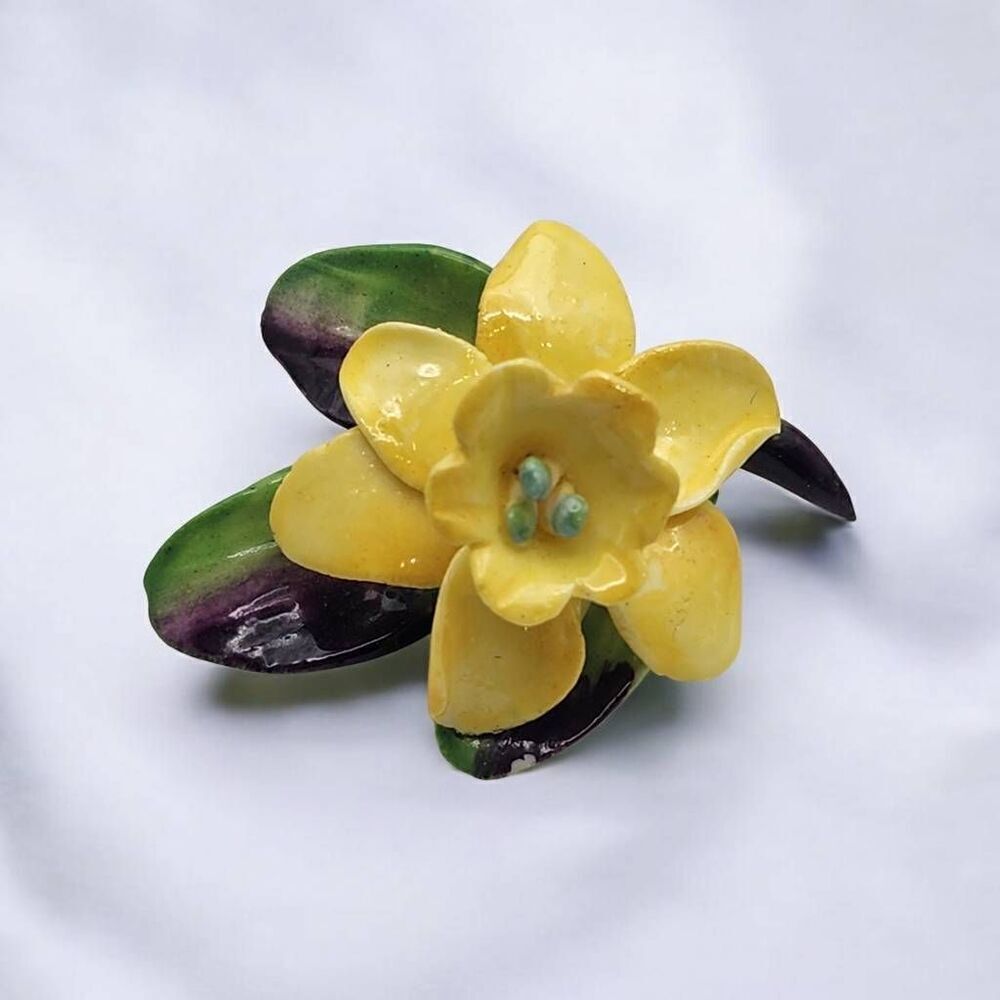 Vintage Cara China Staffordshire Yellow Flower Brooch